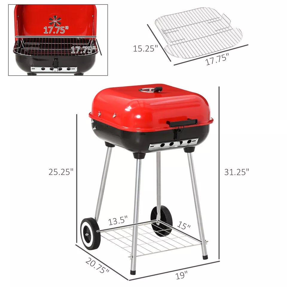 Charcoal Grill with Wheels and Shelf