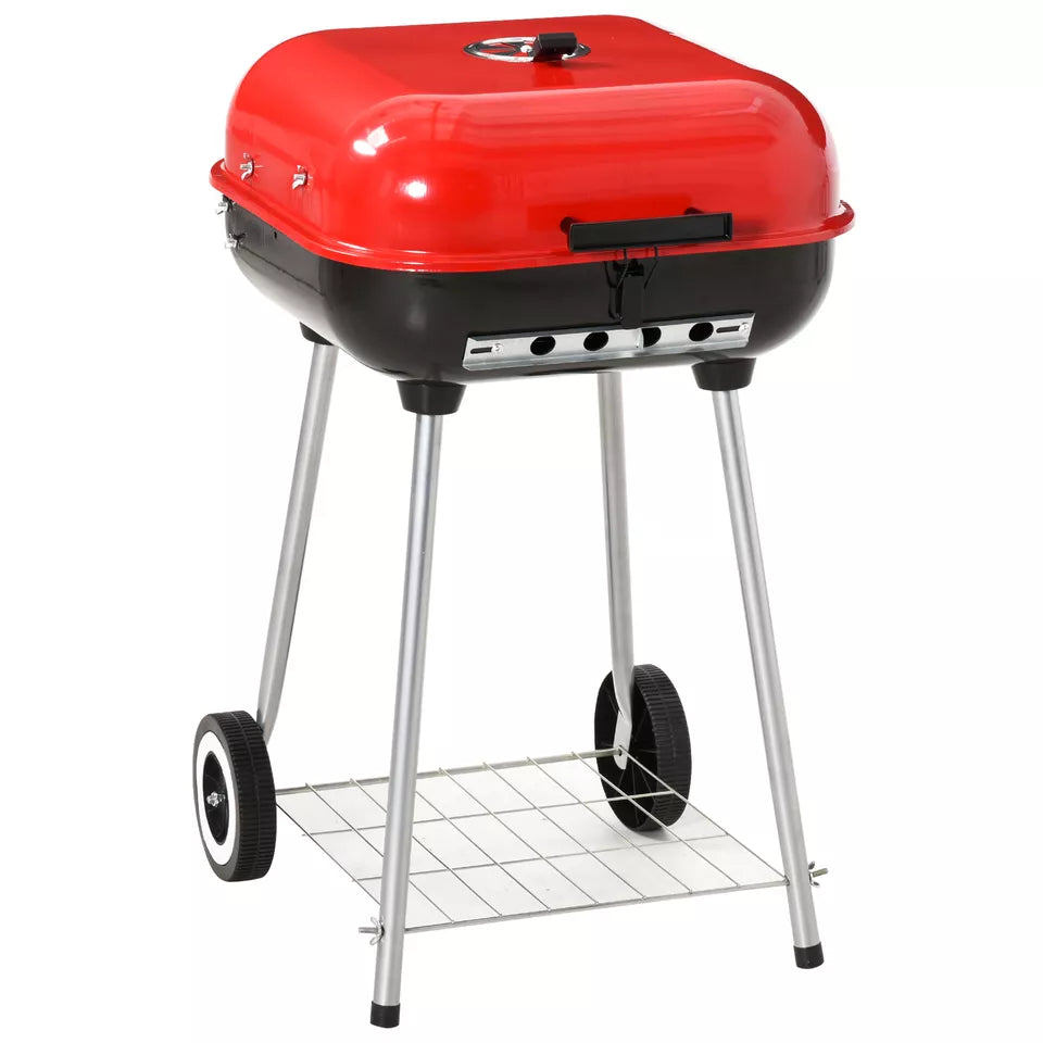 Charcoal Grill with Wheels and Shelf