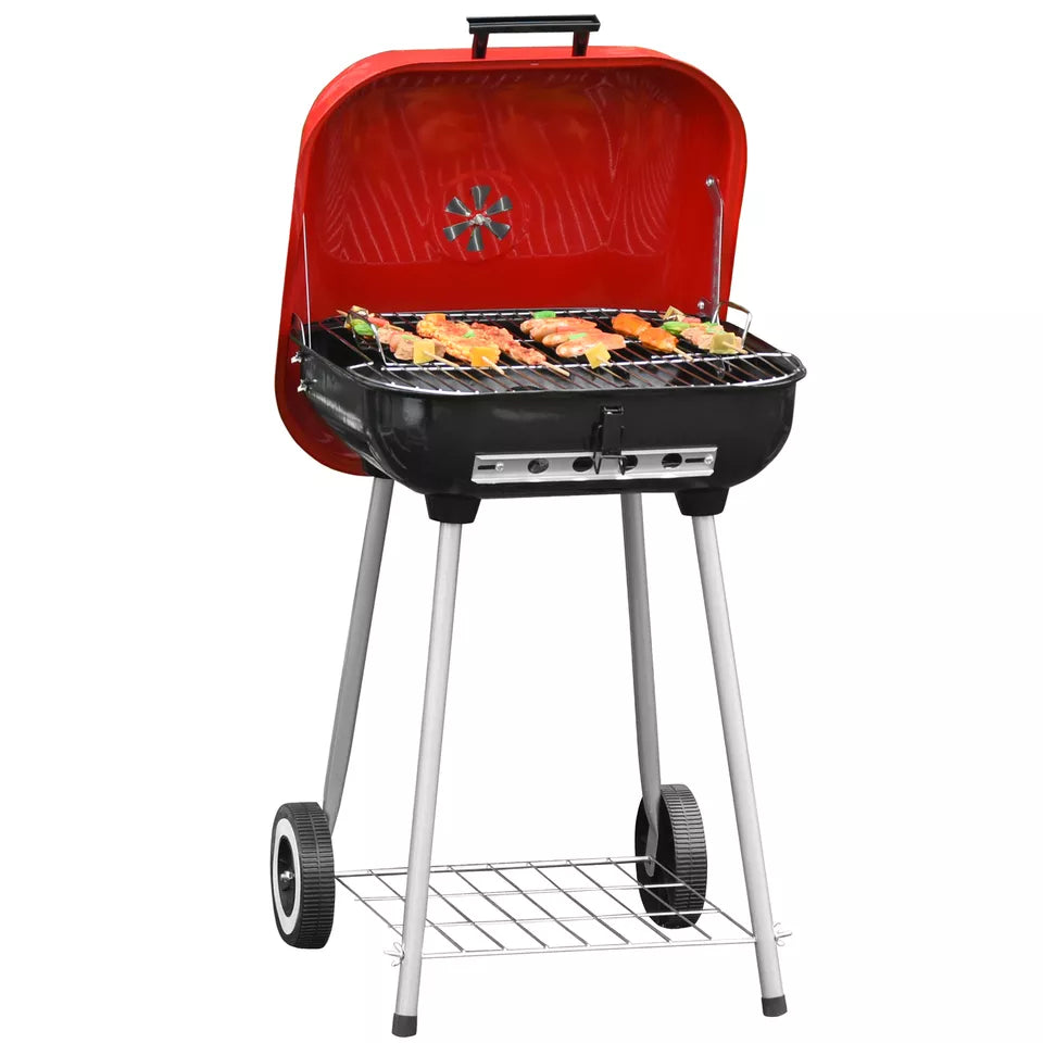 Charcoal Grill with Wheels and Shelf