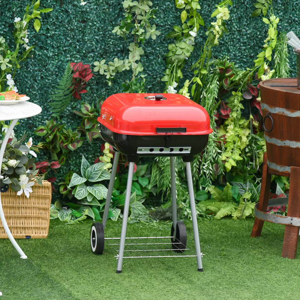 Charcoal Grill with Wheels and Shelf